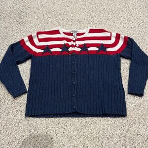 Vintage Tiara Full Zip America Cardigan Sweater Sz L Knit Heavyweight Casual